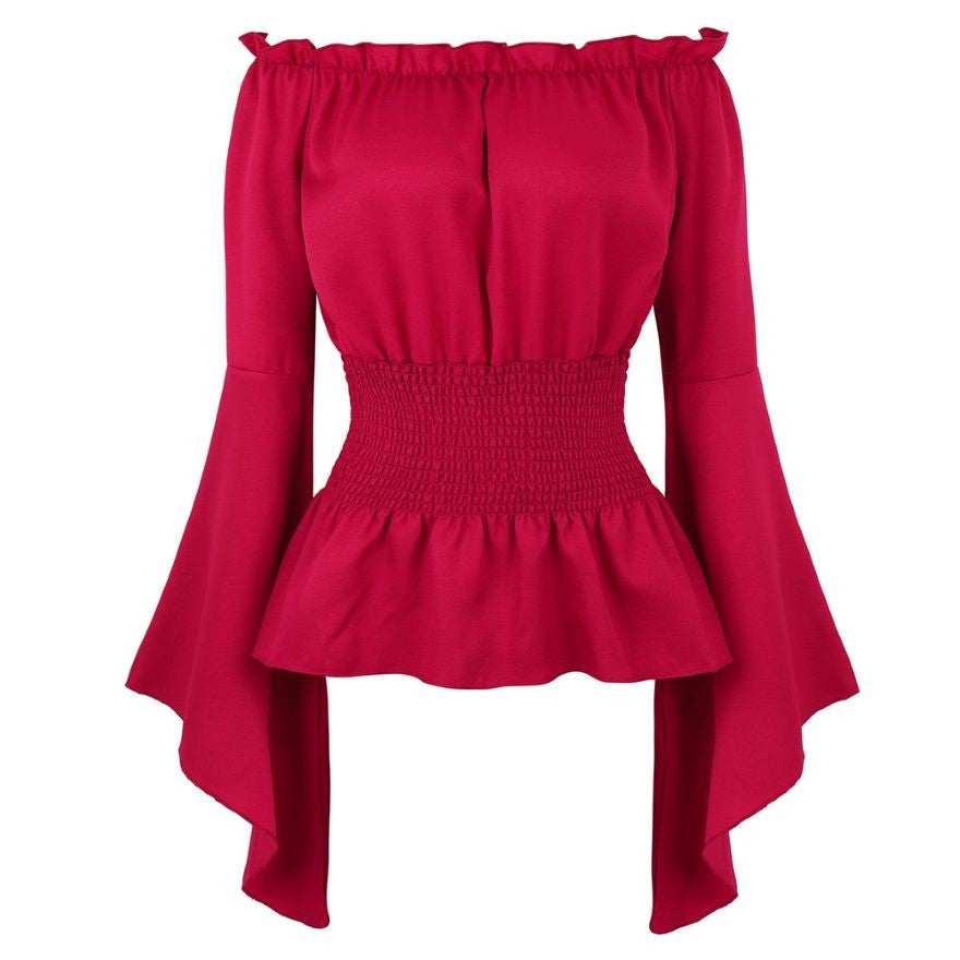 Renaissance Off Shoulder Long Sleeves Corset Blouse Women Medieval Victorian Costume Gothic Pirate Shirt Plus Size Boho Top