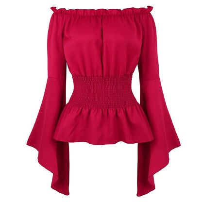 Renaissance Off Shoulder Long Sleeves Corset Blouse Women Medieval Victorian Costume Gothic Pirate Shirt Plus Size Boho Top