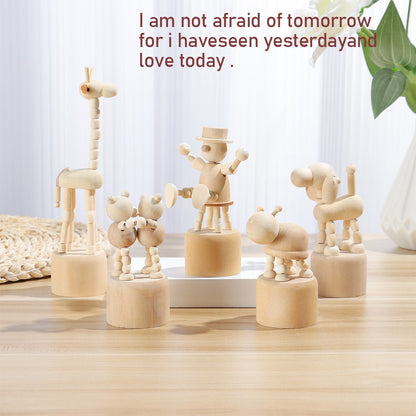 1Pc Wooden Animal Ornaments Mini Desktop Movable Puppet Fingurine Home Decoration Crafts Toy Gifts Home Book Shelf Fun Decor