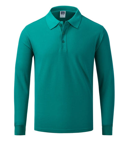 Cotton long sleeved polo shirt, men's and women's breathable spring and autumn T-shirt, printed logo embroidery workwear