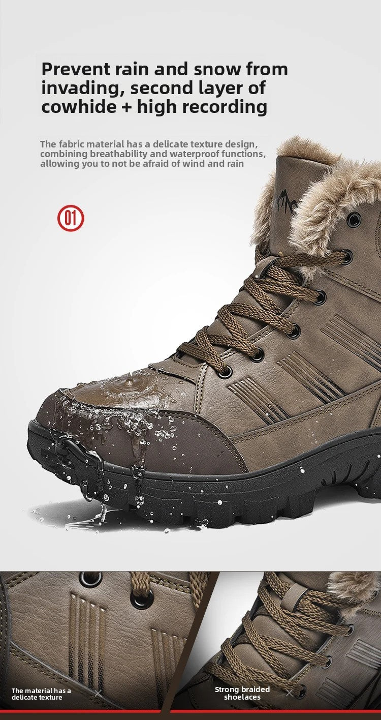 Men Winter Snow Boots Super Warm Men Hiking Boots High Quality Waterproof Leather High Top Big Size Men's Boots Outdoor Sneakers