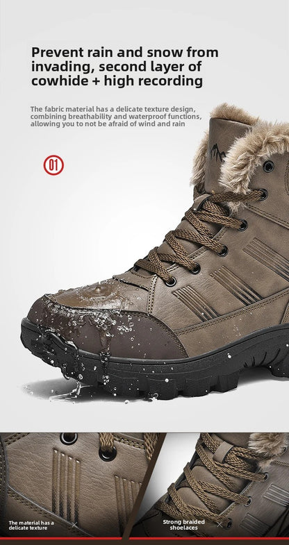 Men Winter Snow Boots Super Warm Men Hiking Boots High Quality Waterproof Leather High Top Big Size Men's Boots Outdoor Sneakers