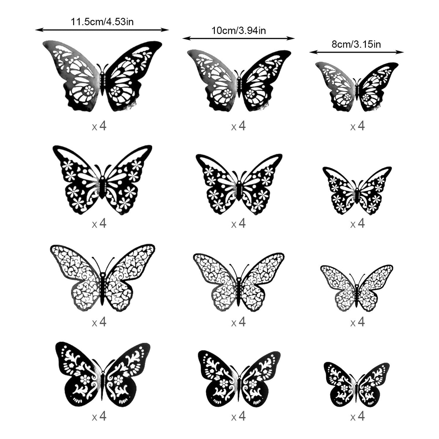 48 Pcs Silver Butterfly Decorations Butterfly Wall Decor 3D Butterfly Party Decorations Butterflies for Bouquet Cake Decorating