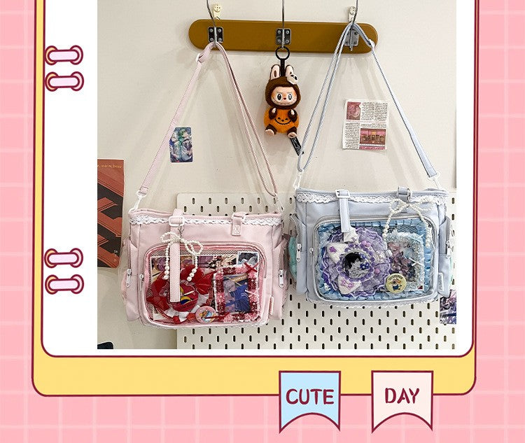 New Japanese Style Transparent Crossbody Bag Cute Candy Color Commuting Shoulder Bag for Girls Simple and Casual Texture Ita Bag