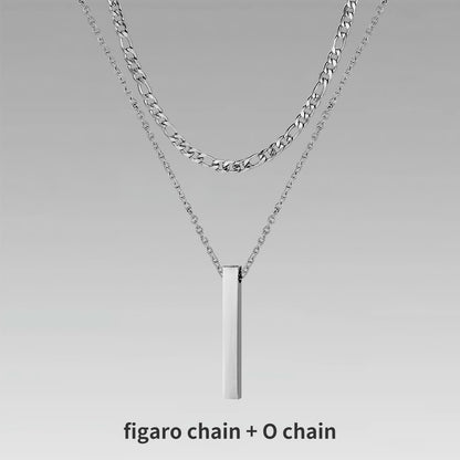 Vnox 3D Vertical Bar Necklaces for Men, Layering Stainless Steel Geometric Pendant, Layered Wheat Rope Cuban Chain, Boy Collar