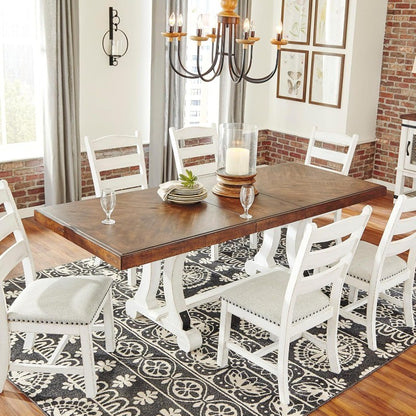 Valebeck Farmhouse Extension Dining Table, Fits 8 People Rectangular, White Brown Finish