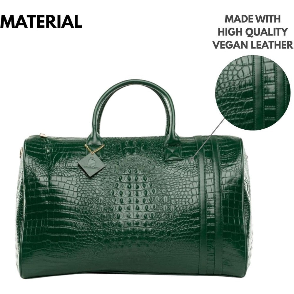 Vegan Leather Duffle Bag TSA-Approved Carry-On for Travel, Weekend, Gym, Unisex Use, Gold Hardware, Ideal for Men and Women