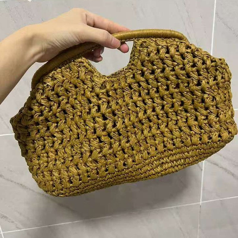 Fashion Straw Clip Shell Clutch Bag for Women Designer Paper Woven Handbags Casual vintage Handmade Summer Beach Bag 2025