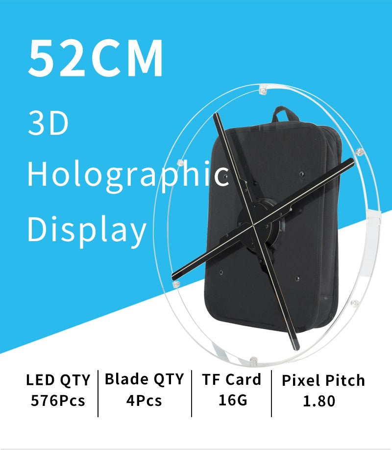 52CM LED 3D Holographic Fan Projector Portable Backpack with WiFi 576pcs Projector for Christmas Event Parties Advertising
