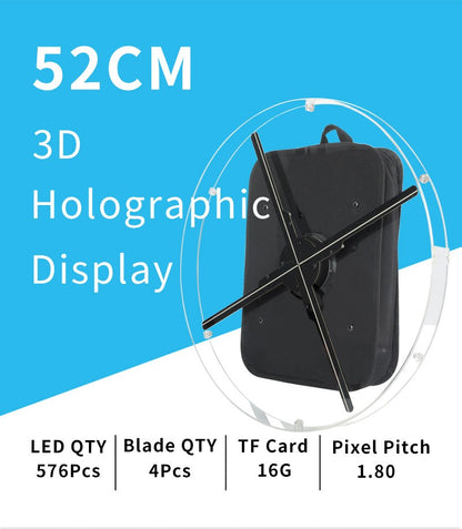 52CM LED 3D Holographic Fan Projector Portable Backpack with WiFi 576pcs Projector for Christmas Event Parties Advertising