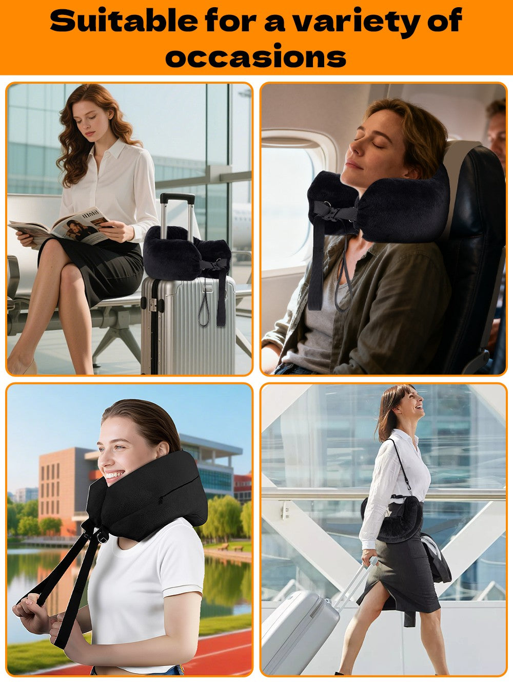 Comfortable Travel Pillow Adjustable U-Shaped Neck Pillow Washable Multi-Functional Fillable Portable Pillow Case for Airplane