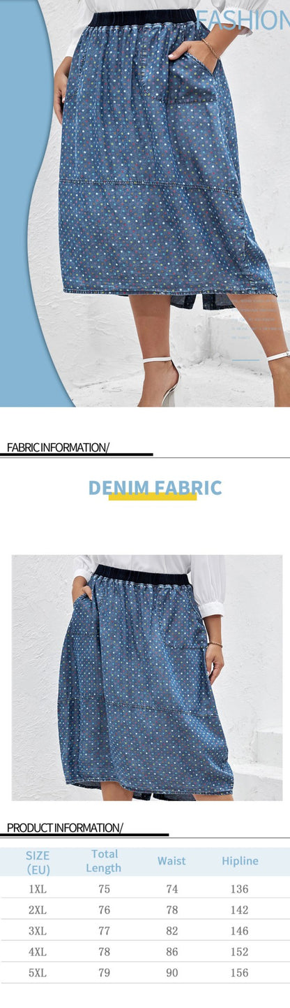 Women Plus Size Woven Spring And Autumn Denim Skirt