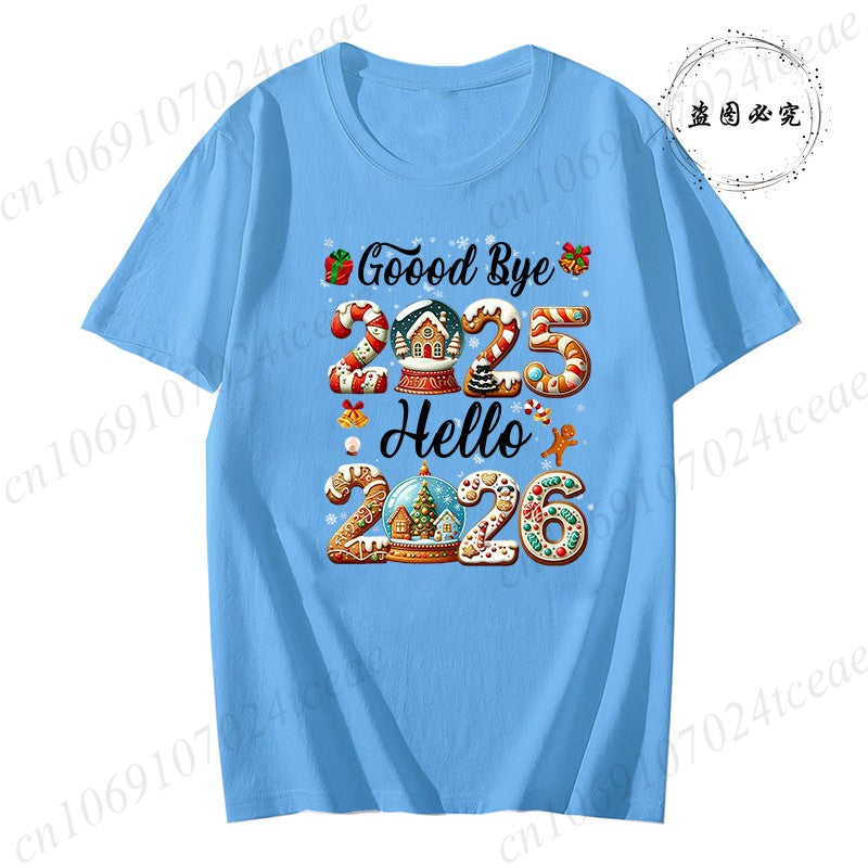 Good Bye 2025 Hello 2026 Shirt for Women Men Tops,Merry Christmas T-Shirts,Happy New Year 2026 T-shirt,Family Holiday Outfit,