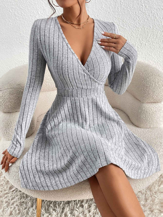 New for autumn/Winter 2024 Women Knit Slim Sexy Bodycon Dress V-Neck Long Sleeve