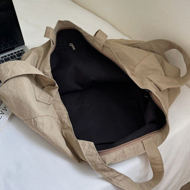 Lazy Style Nylon Crossbody Shoulder Bag Women Casual Large Capacity Bucket Tote Bag Lightweight Japan Style Simple Handbag