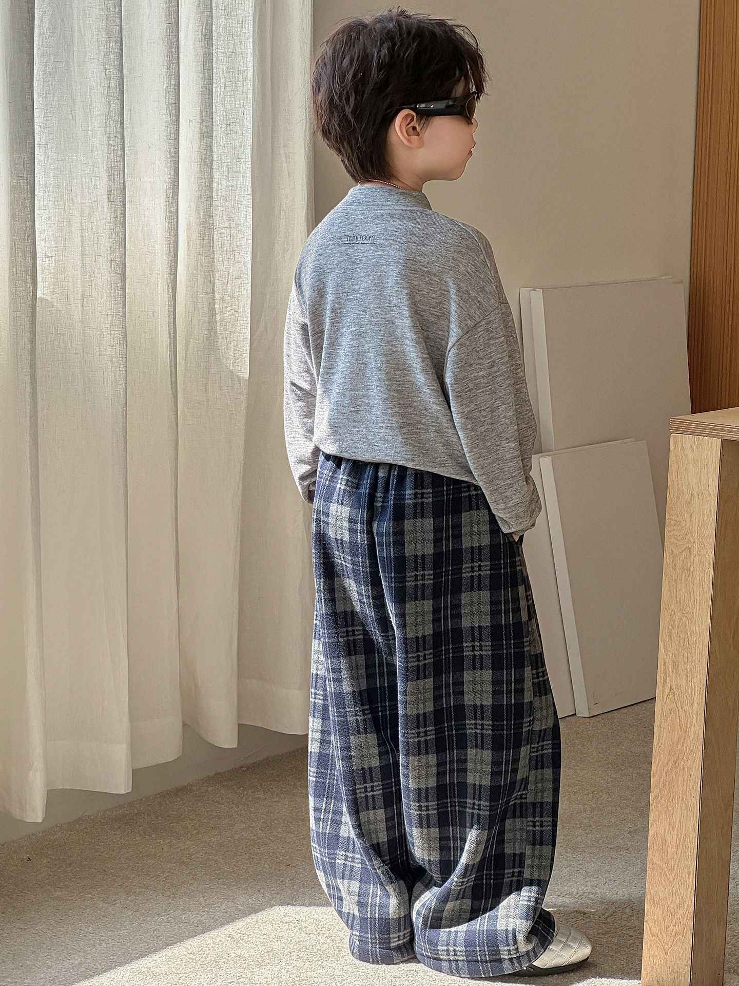 2025 Autumn Winter Cotton Boys Casual Pants Children Fleece-Lined Kids Plaid Loose Long Trouser Soft Warm 3-12 Years Outfit