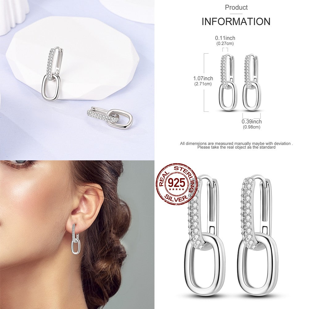 Original Silver Zircon U-Shape Heart Earrings 925 Sterling Silver Hoop Earrings  Jewelry Gift For Women Girls Party Engagement