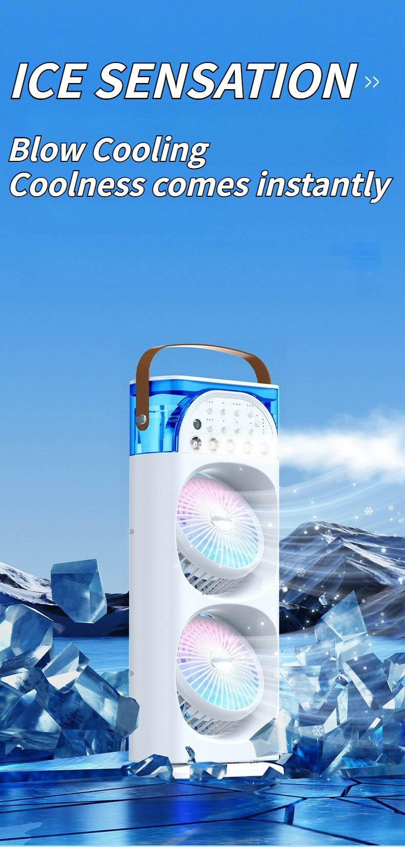 Multi-Function Mist Fan with Oscillating Air Conditioner, Aromatherapy, Colorful Lights & Timer for Home Office Use