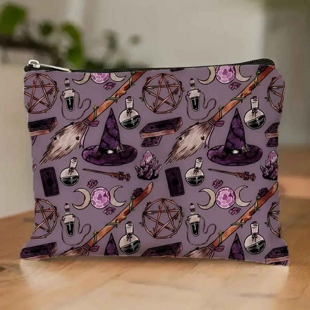 New Trendy Zipper Pouch Nature Moon Phase Simple Modern Cosmetic Bag Durable Boho Tarot Pouch Halloween