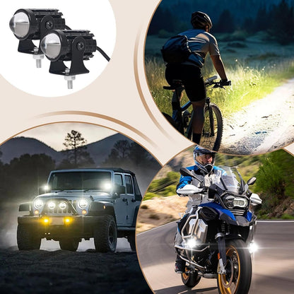 Farol LED Universal para Motocicleta Lente Projetora Duas Cores ATV Scooter Lâmpada de Condução Luz de Neblina Lâmpada Auxiliar Holofote Interruptor