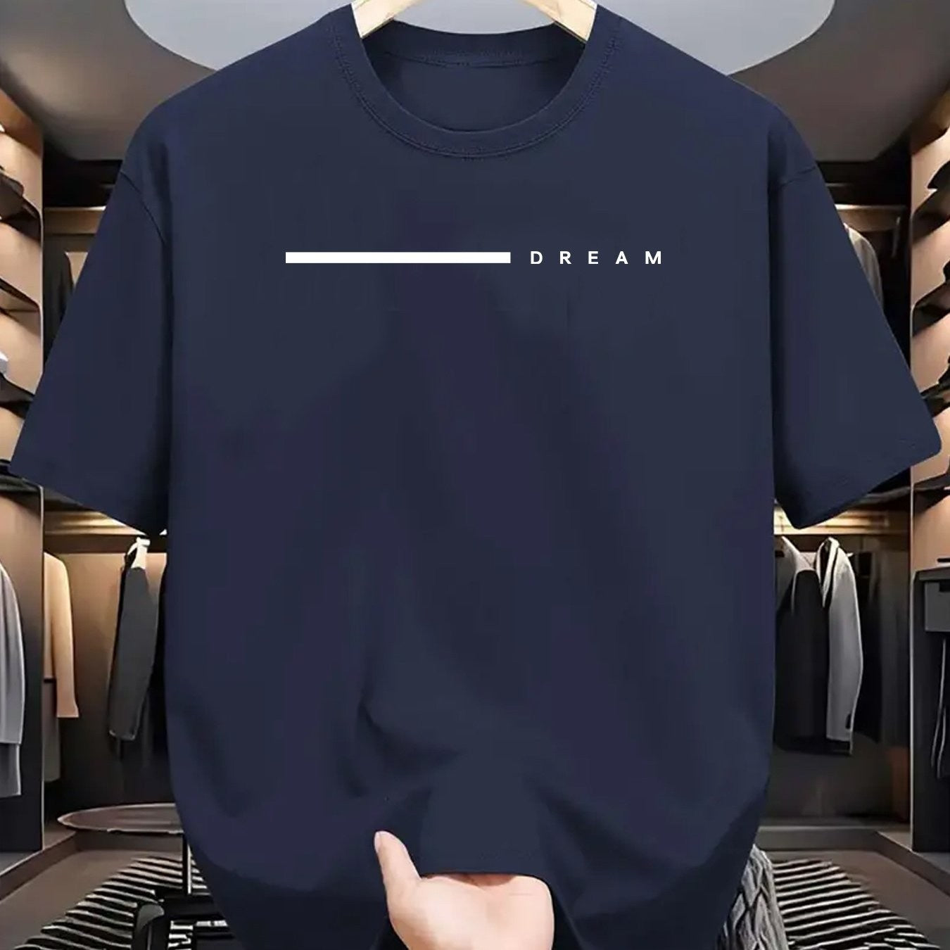 Men's summer 100 cotton fashionable casual loose plus size dream letter printed sports round neck short sleeved T-shirt top