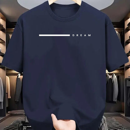 Men's summer 100 cotton fashionable casual loose plus size dream letter printed sports round neck short sleeved T-shirt top