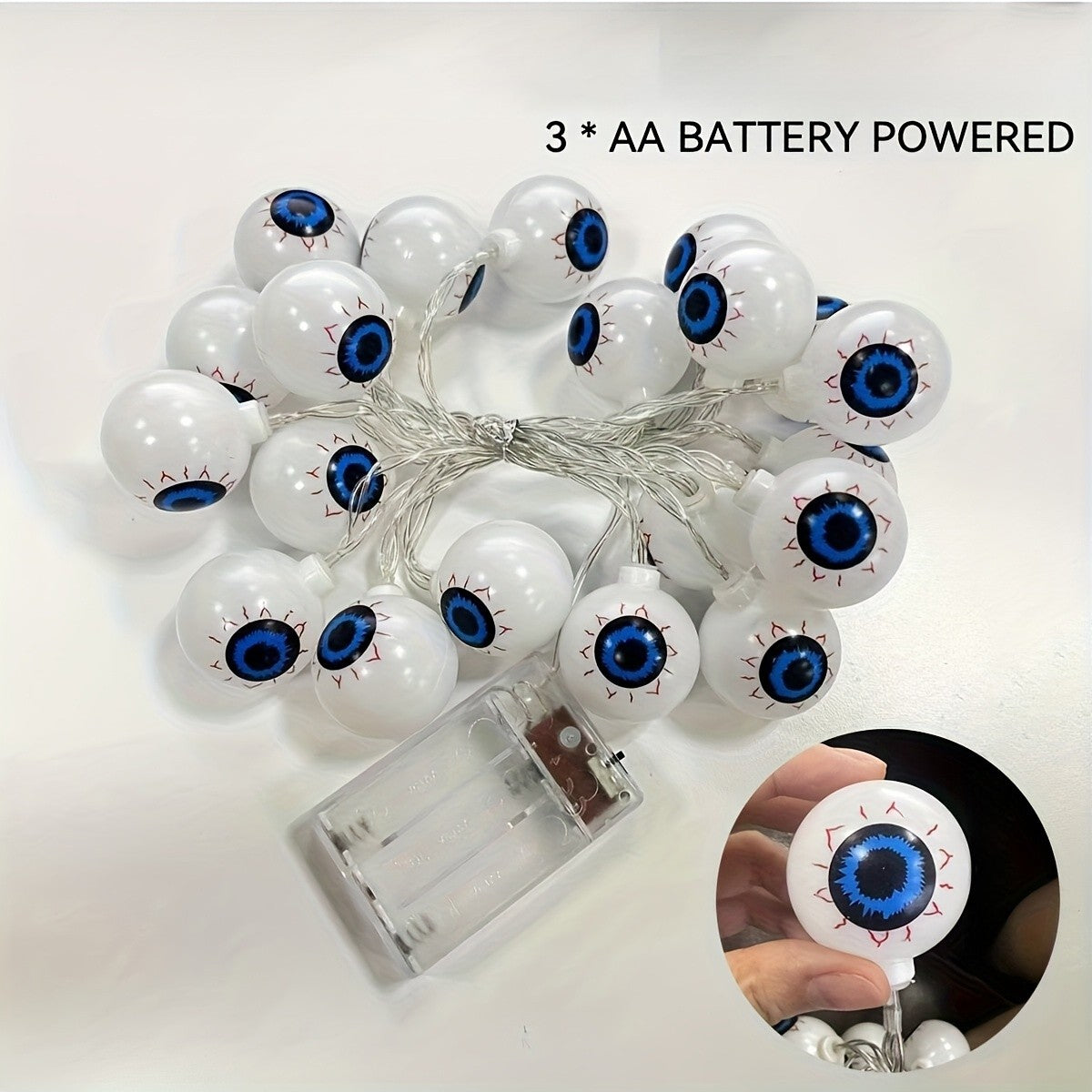 Glow Horror Eyeball Halloween String Lights Battery Powered Waterproof Atmosphere Lamp For Home Holiday Party Spooky Wall Decor