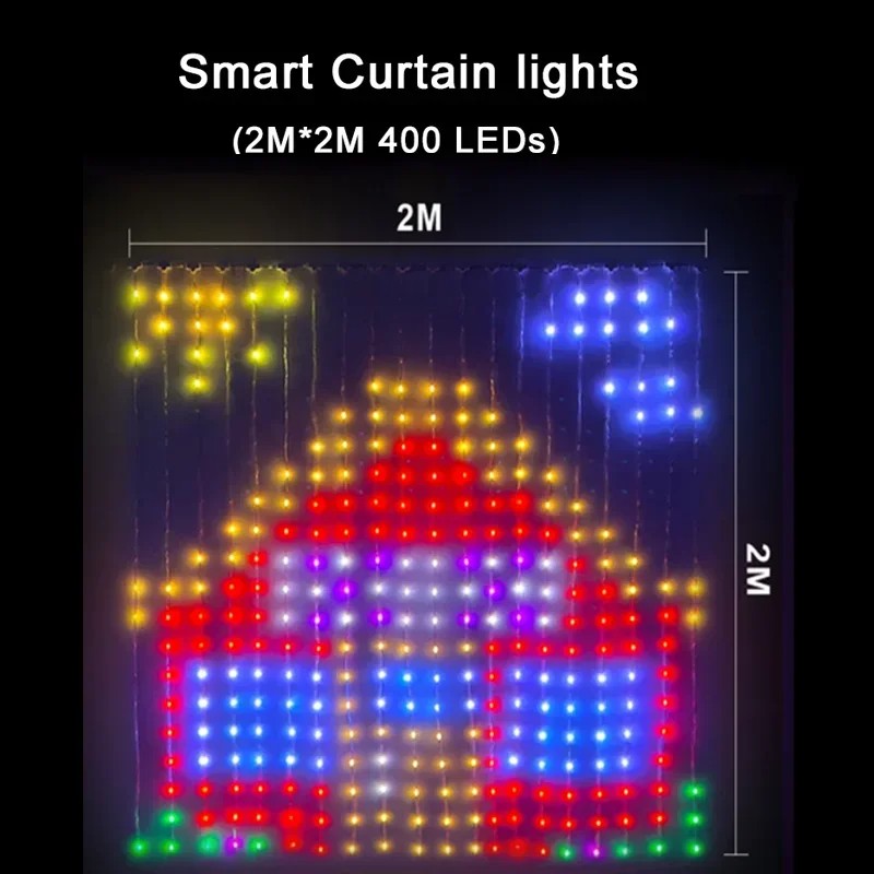 RGB Curtain String Lights Music Sync Text Display Fairy Light App Controlled DIY Christmas Curtain Light Wall Room Decor 3M