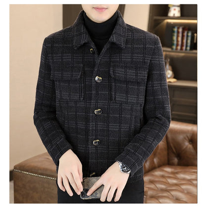 2023 Winter Plaid Woolen Jackets Men Fashion Slim Fit Thickened and Warm Trench Coat Casual Business Streetwear Overcoat M-4XL