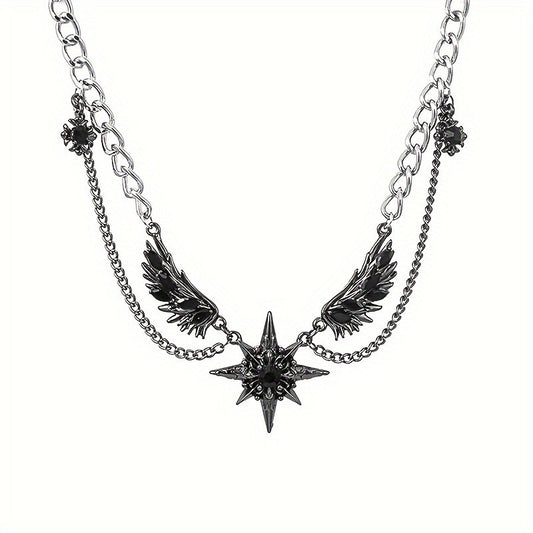 Men's stainless steel necklace, synthetic zircon, popular street style neck chain, exquisite wing design, give to boyfriend