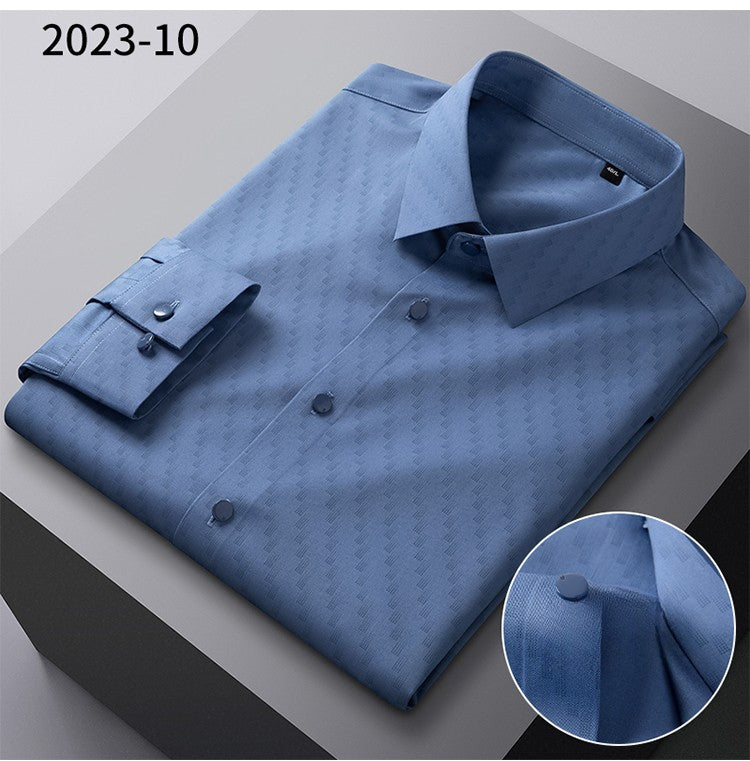 New in shirt elastic plaid casual long sleeve shirts for men slim fit formal shirt fashion easy-care elegants business clothes