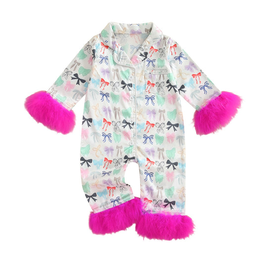 Citgeett Autumn Infant Baby Girls Jumpsuit Long Sleeve Bow Print Button Patchwork Casual Romper Fall Clothes