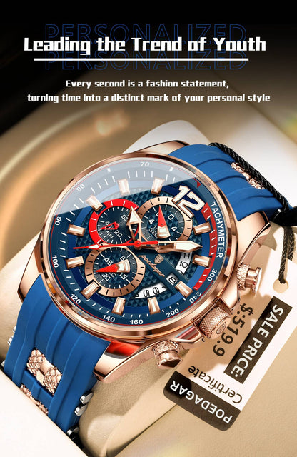 POEDAGAR Luxury Military Men Watch Calendar Chronograph Waterproof Luminous Man Wristwatch Fashion Silicone Quartz Men's Watches