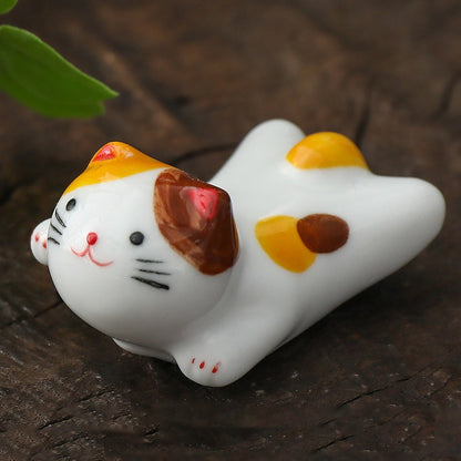 Descanso para Hashi em Formato de Gato de Cerâmica Suporte para Talheres de Cozinha Descanso para Colher Garfo Almofada Suporte de Armazenamento
