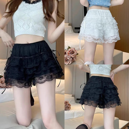 Women Lace Safety Pants Bowknot Frilly Lace High Waist Safe Pants Female Boxers Under Shorts Lady Anti-light Leggings