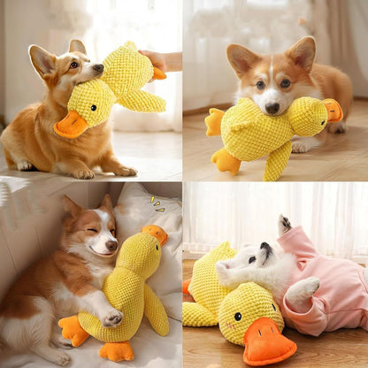 Brinquedo de cachorro pato de pelúcia resistente à mastigação com som de grasnido para alívio do ranger dos dentes, companheiro macio para cães pequenos e grandes