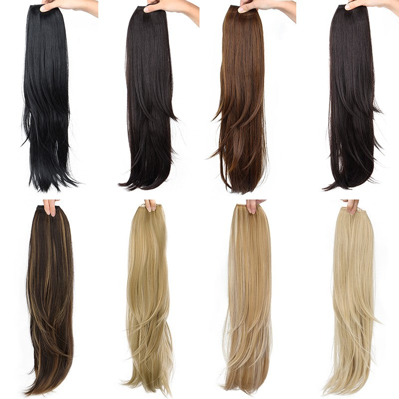 Alongamento de Cabelo Sintético de 22 Polegadas em Formato V, Longo e Liso, Peça de Cabelo em Camadas Natural Invisível para Uso Diário Feminino em Festas e no Dia a Dia