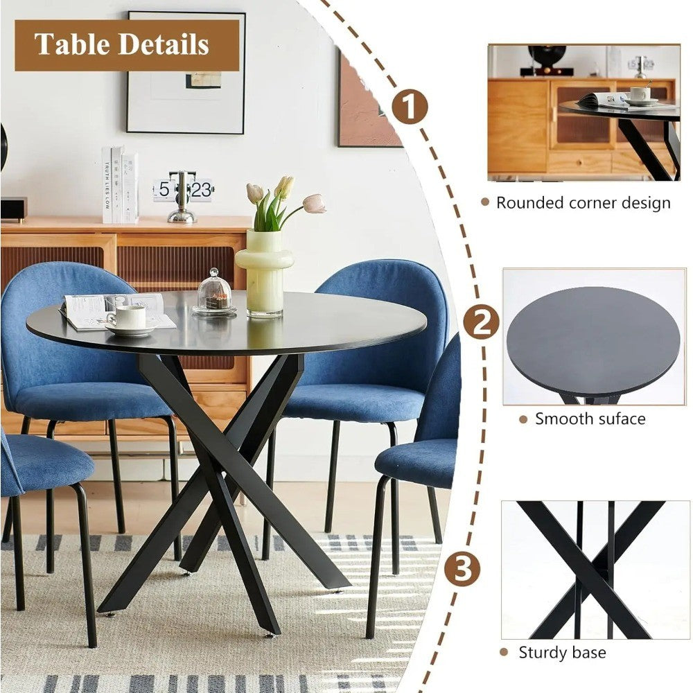 Round Dining Table For 4, Mid Century Modern 42" Round Dining Room Table With MDF Tabletop & Cross Metal Legs, Round Coffee Tabl