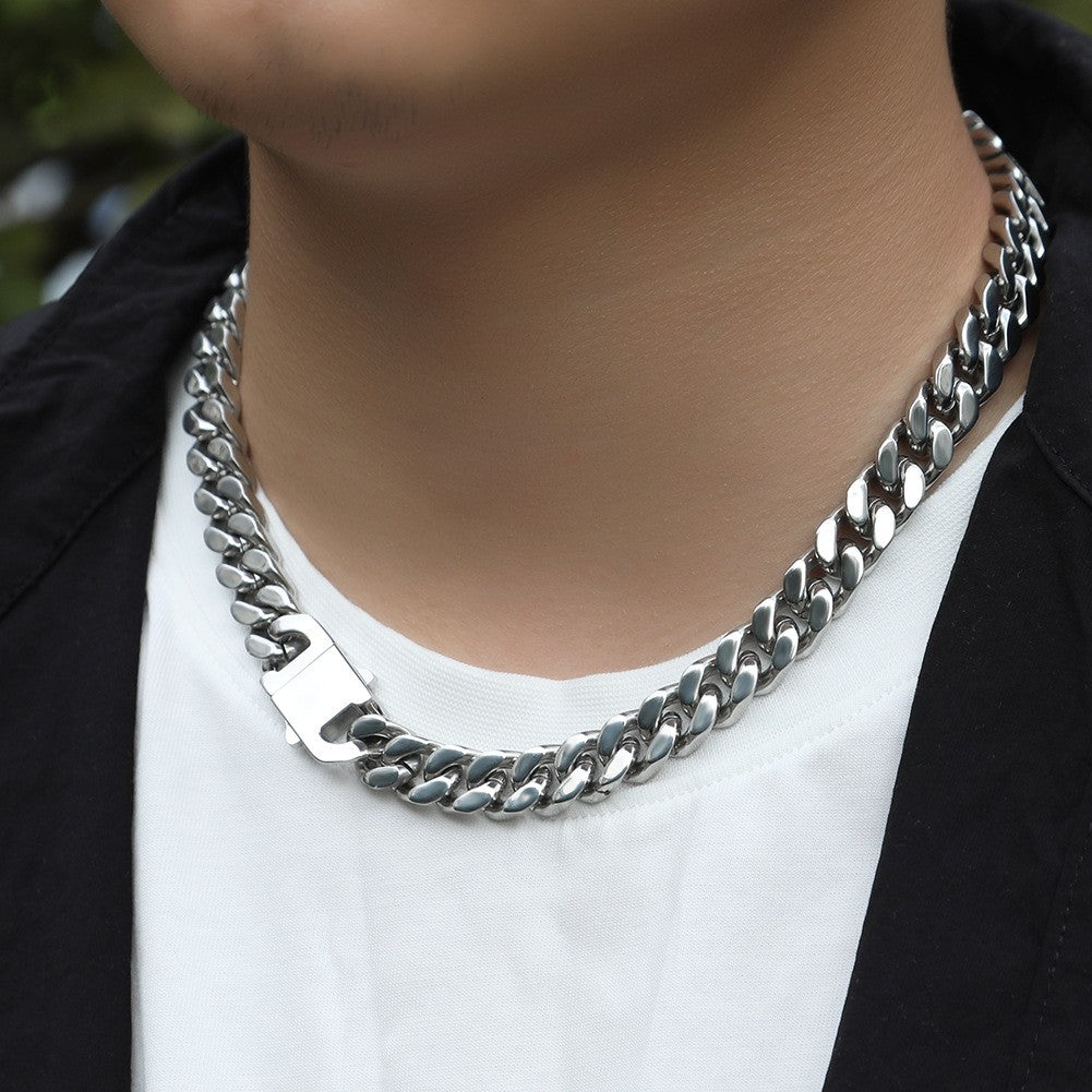 Pulseira Acessório Masculina de Aço Inoxidável 316 Banhada a Ouro 18k, Corrente Cubana Criptografada de 8, 10, 12mm, Estilo Miami Rap Hip Hop