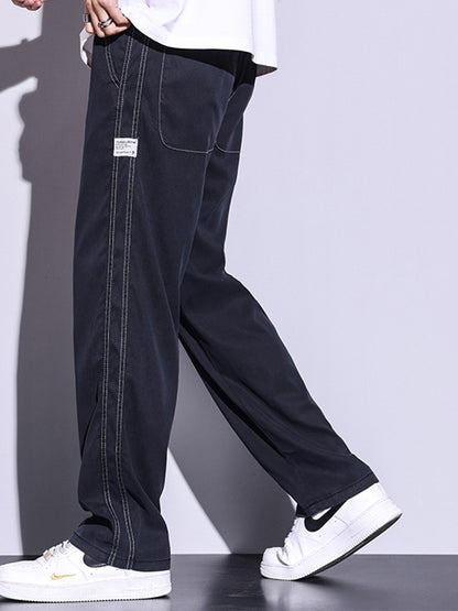 Calça Masculina de Verão Leve Fina Solta Reta Perna Larga Popular com Cordão na Cintura Elástica Coreana Tecido Lyocell Calças Folgadas