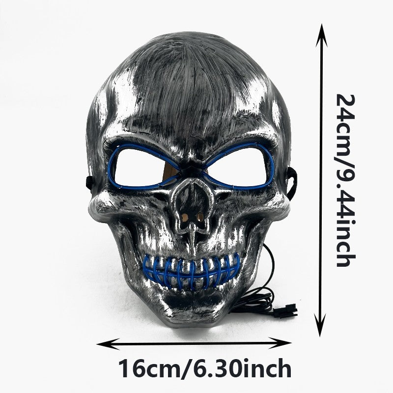 Halloween LED Skull Mask with Light Up Gloves EL Wire Glowing Skeleton Mask Lighted Flashing LED Gloves Set for Cosplay Party