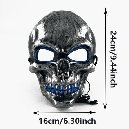 Halloween LED Skull Mask with Light Up Gloves EL Wire Glowing Skeleton Mask Lighted Flashing LED Gloves Set for Cosplay Party