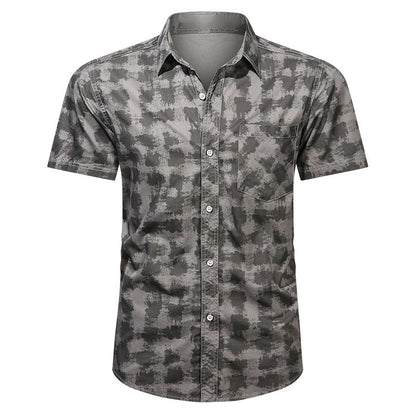Summer Men Short Sleeve Cargo Breathable Shirt Men Casual Plaid Tactic Shirts Men Camouflage Outdoor Camp Hike Safari Work Shirt