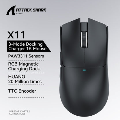 Mouse Gamer ATTACK SHARK X11 e Mouse Sem Fio X11 SE 22000 DPI, Sensor PAW3311, BT/2.4G/Com Fio, 59g Leve, 20 Milhões de Cliques