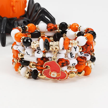 1/2pcs Halloween Bracelet Artificial Crystal Soft Ceramic Bead Bracelet Pumpkin Ghost Bat Hat Pendant Party Bracelet
