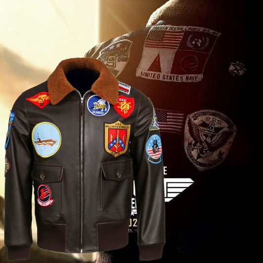 Aviator Pilot PU Leather Jacket Top Gun Men's Maverick Brown Winter Jacket Air Force Collar Coat Halloween Cosplay Outfits