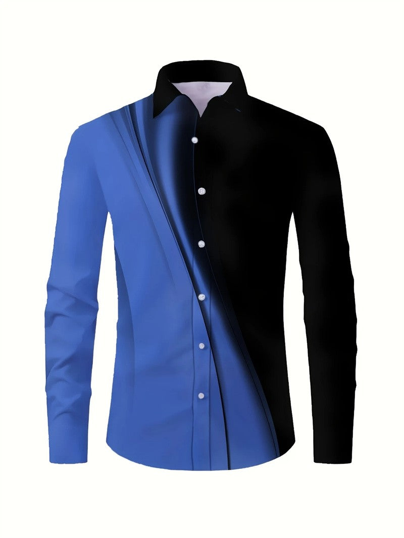 2025 men's formal shirt button up shirt, lapel long sleeved top, streetwear fashion button design