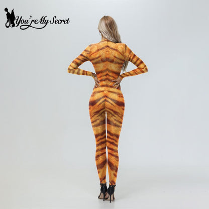 [You're My Secret] Adult Fox Leopard Print Animal Costume Halloween Purim Carnival Party Cosplay Costume Jumpsuit Zenti Bodysuit