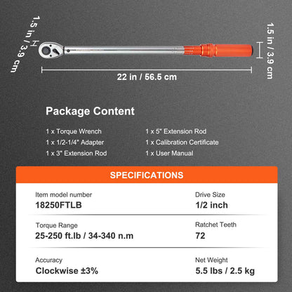 SucceBuy Jogo de Chave de Torque Mecânica de 1/2" 1/4" 3/8" Ferramentas Manuais de Ponteiro de Precisão Chave de Torque Ferramenta de Reparo de Carro para Oficina