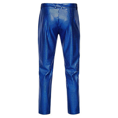 Novas Calças Masculinas Luxuosas de Terno Xadrez com Lantejoulas Moda Masculina Festa de Dança Bar KTV Casual Calças Pequenas Elásticas